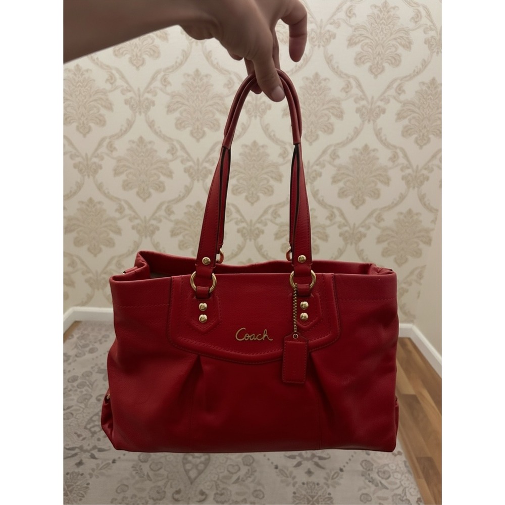 Coach Madison Maggie Bag Womens Red Leather Shoulder Tote Gold Hardware F19248 L